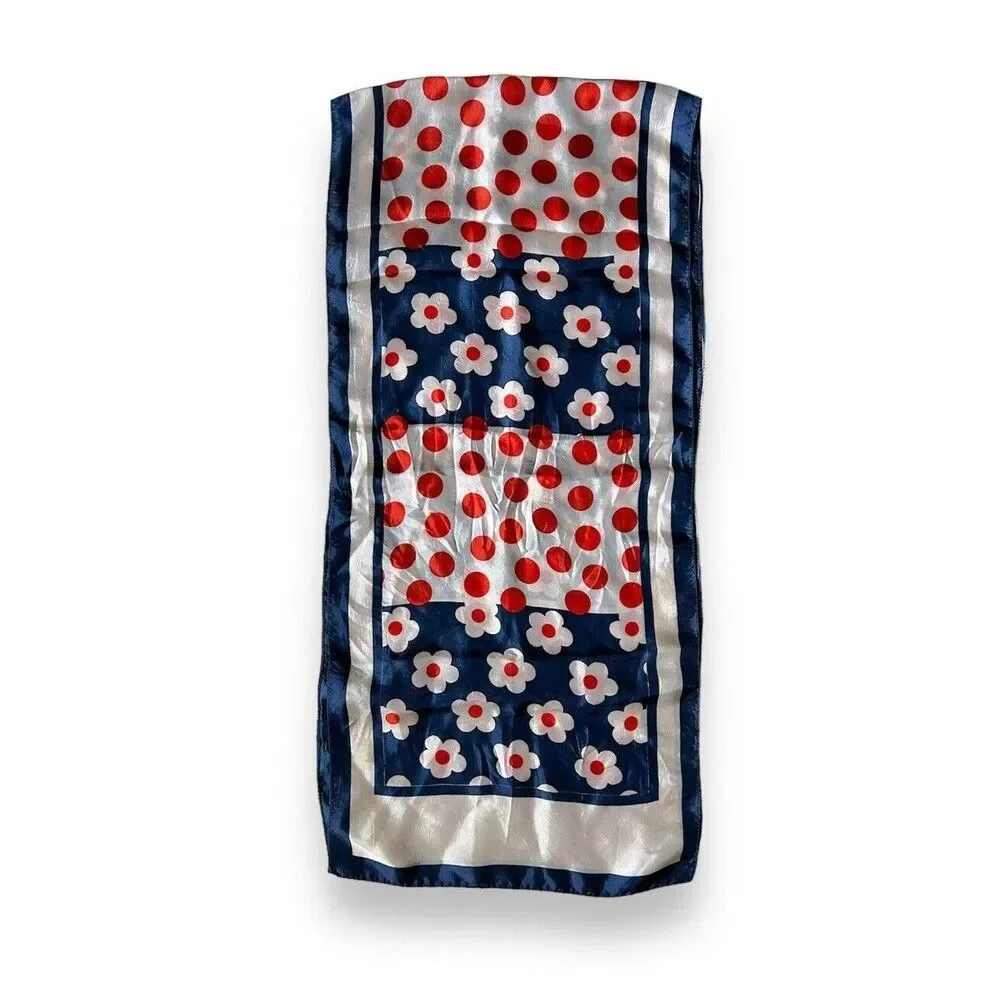 Vintage Red & Blue Polka Dots Floral Rectangular Scarf 50